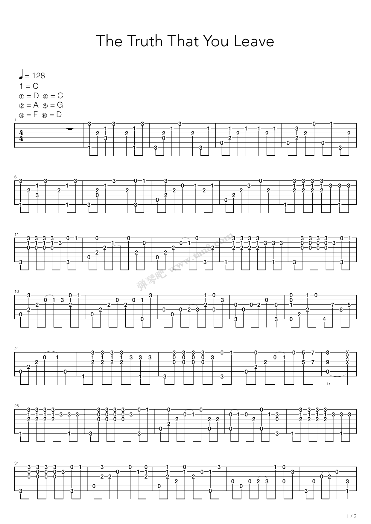 《The truth that you leave(你离开的真相)》吉他谱-C大调音乐网