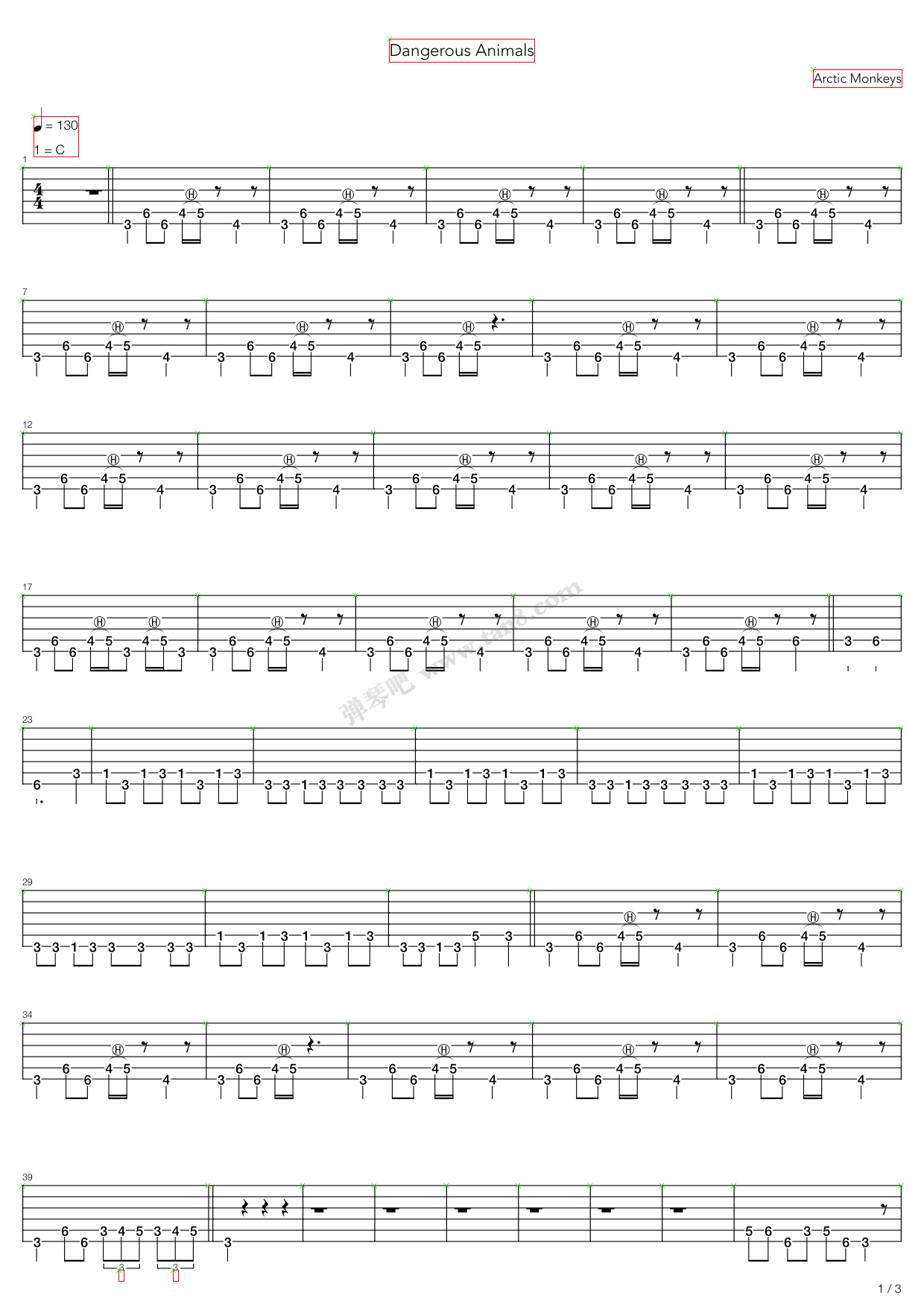 《Dangerous Animals》吉他谱-C大调音乐网