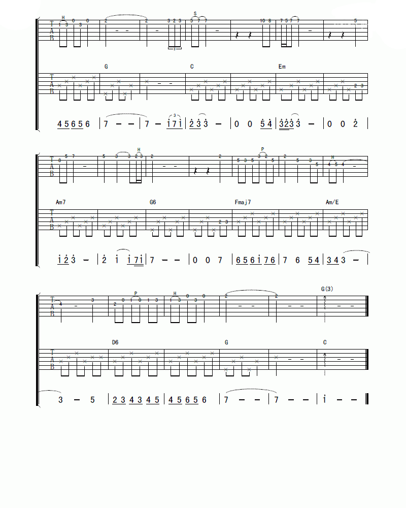 张玮玮 米店吉他谱 C调双吉他版-C大调音乐网
