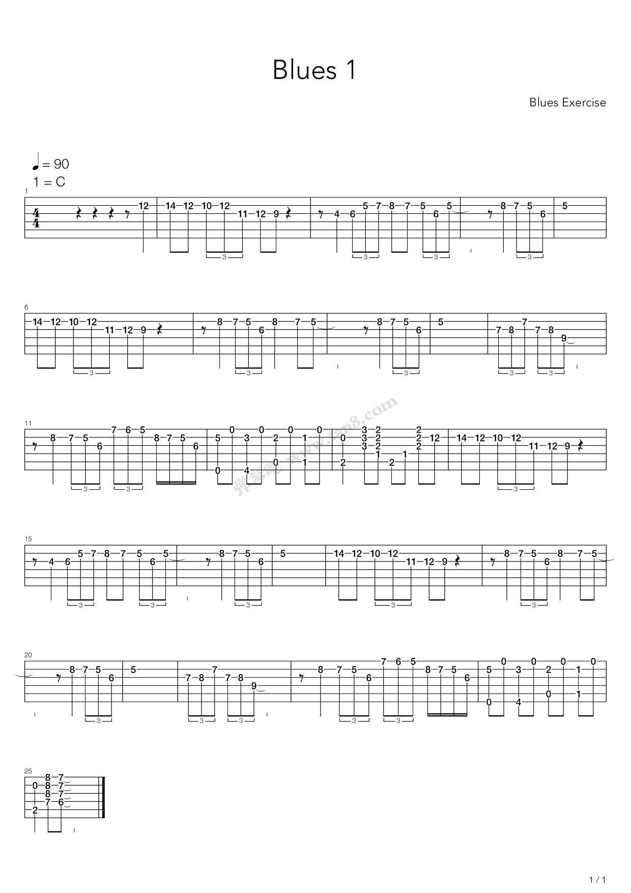 《布鲁斯练习 - Blues 1》吉他谱-C大调音乐网
