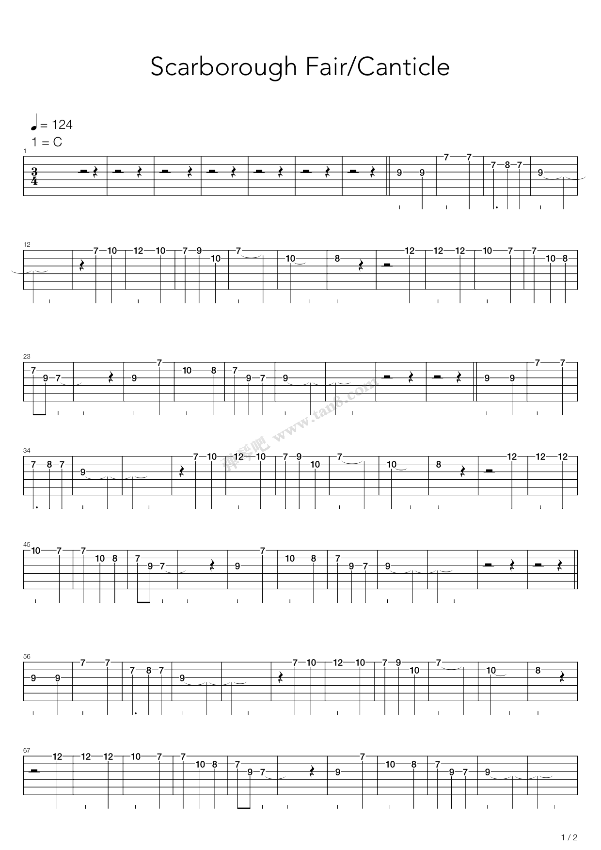 《Scarborough Fair(斯卡保罗集市)》吉他谱-C大调音乐网
