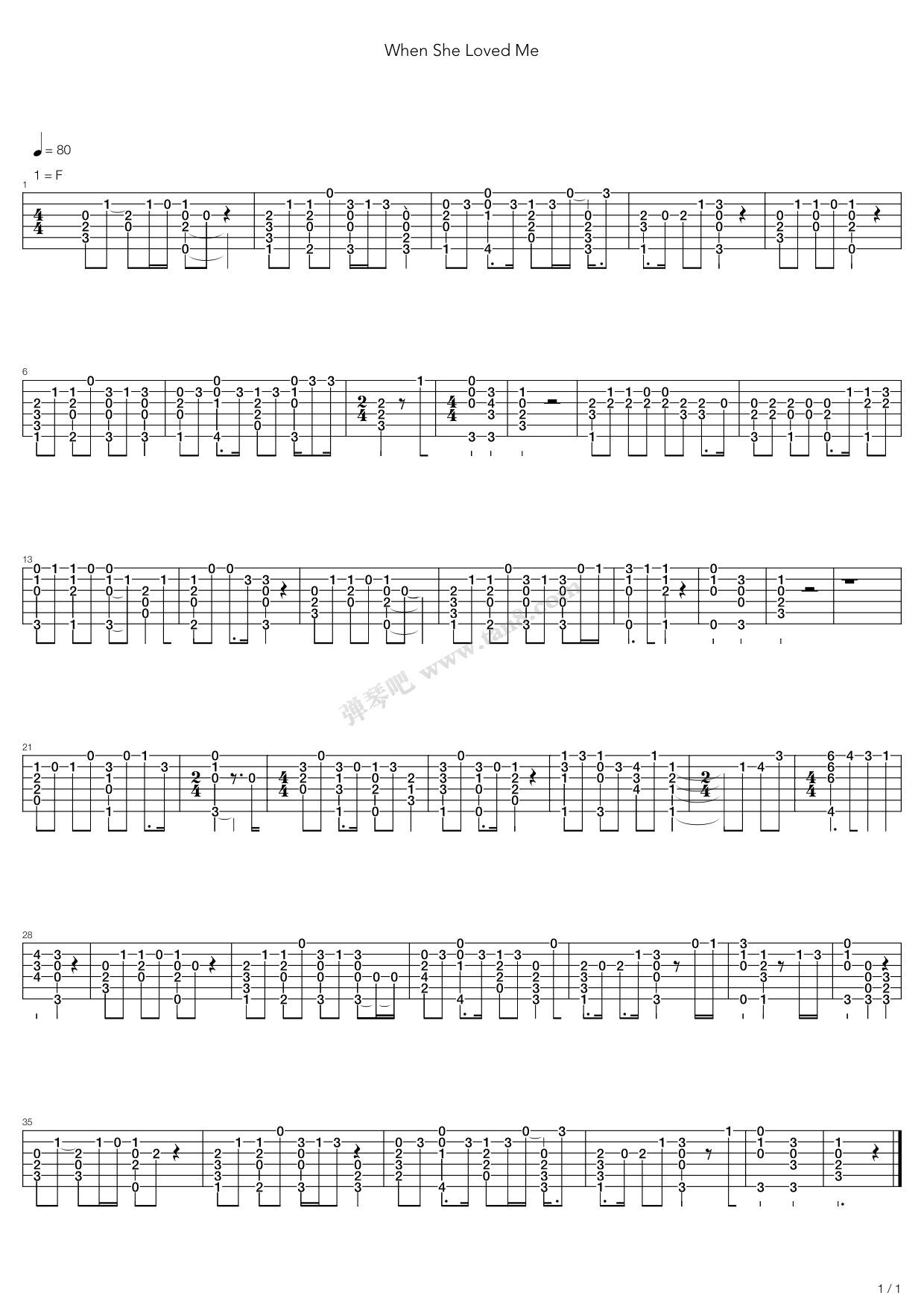 《When She Loved Me》吉他谱-C大调音乐网