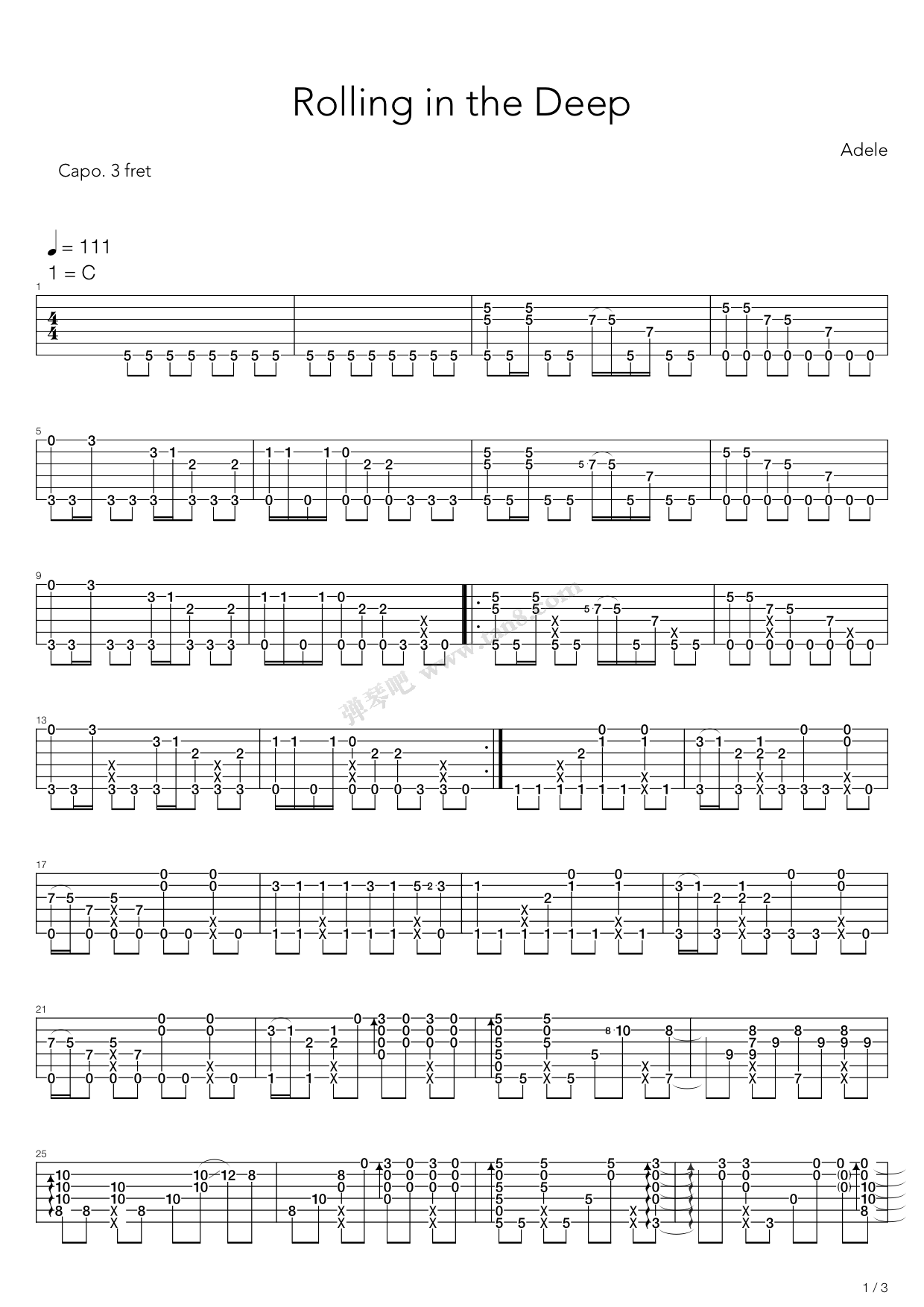 《Rolling in the deep》吉他谱-C大调音乐网