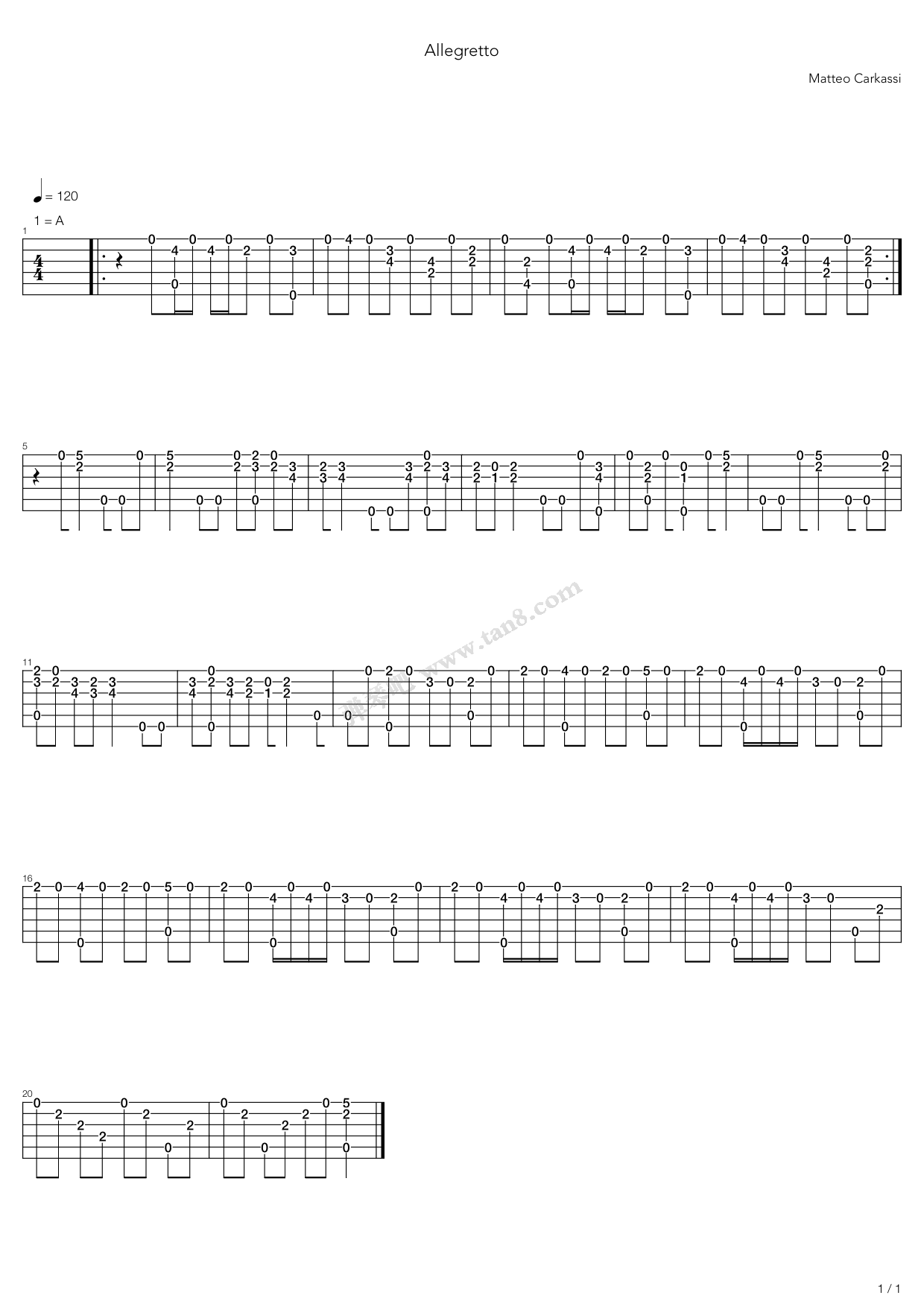 《Allegretto(快板)》吉他谱-C大调音乐网