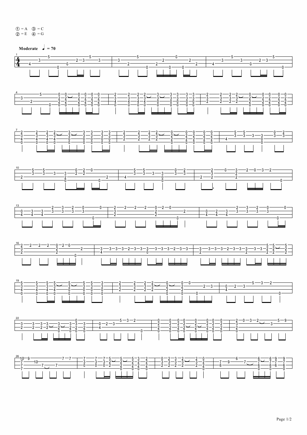 《晴天》ukulele谱 指弹-C大调音乐网