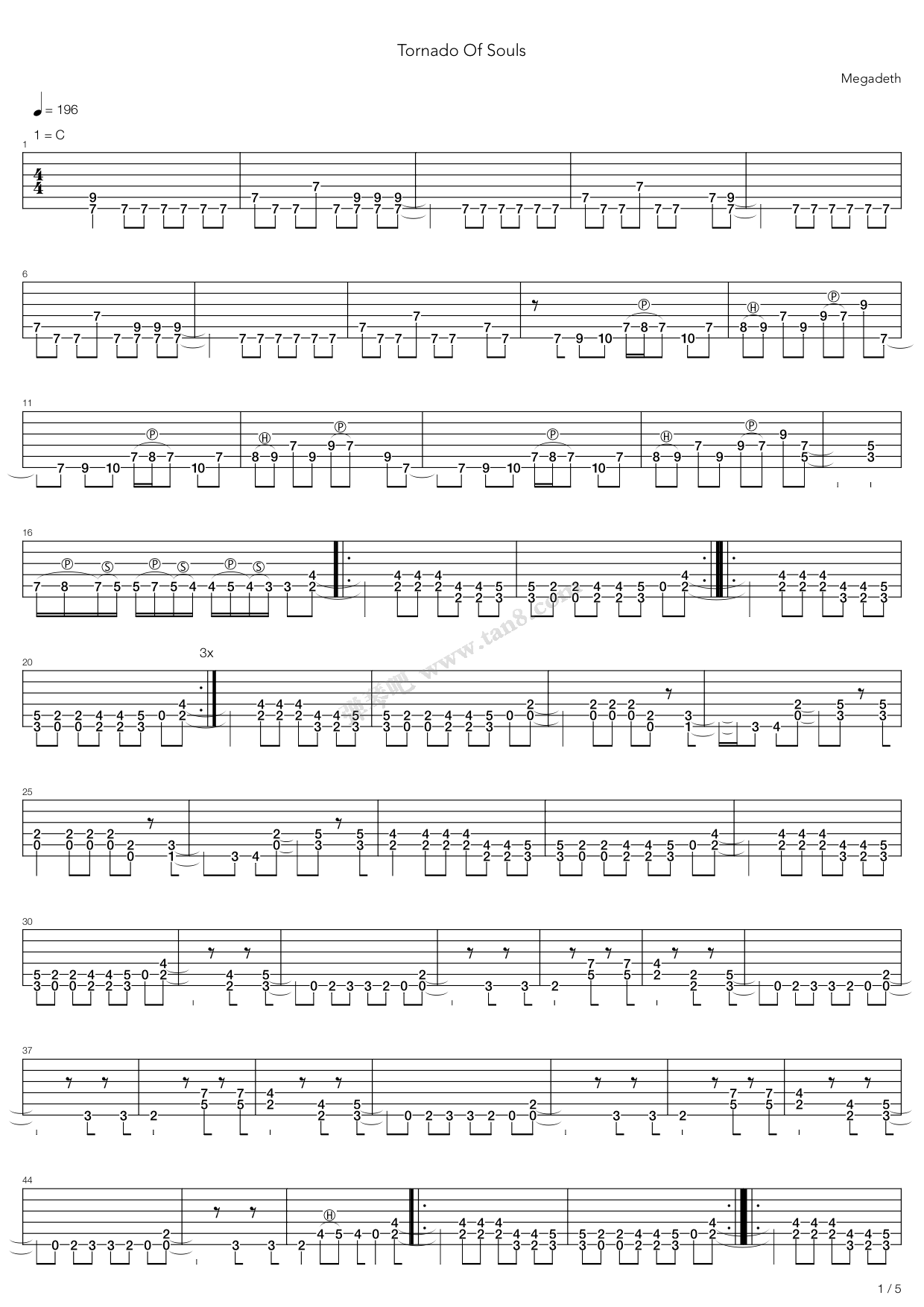 《Tornado of Souls》吉他谱-C大调音乐网