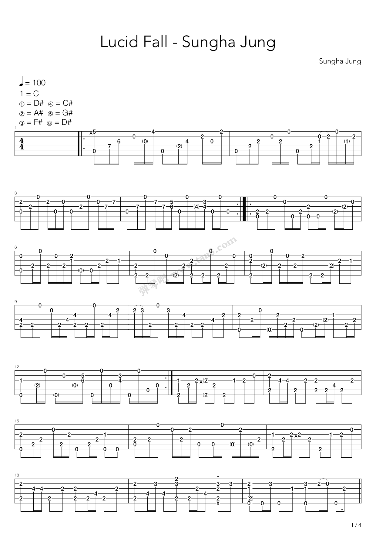 《Lucid Fall（指弹版，郑成河）》吉他谱-C大调音乐网