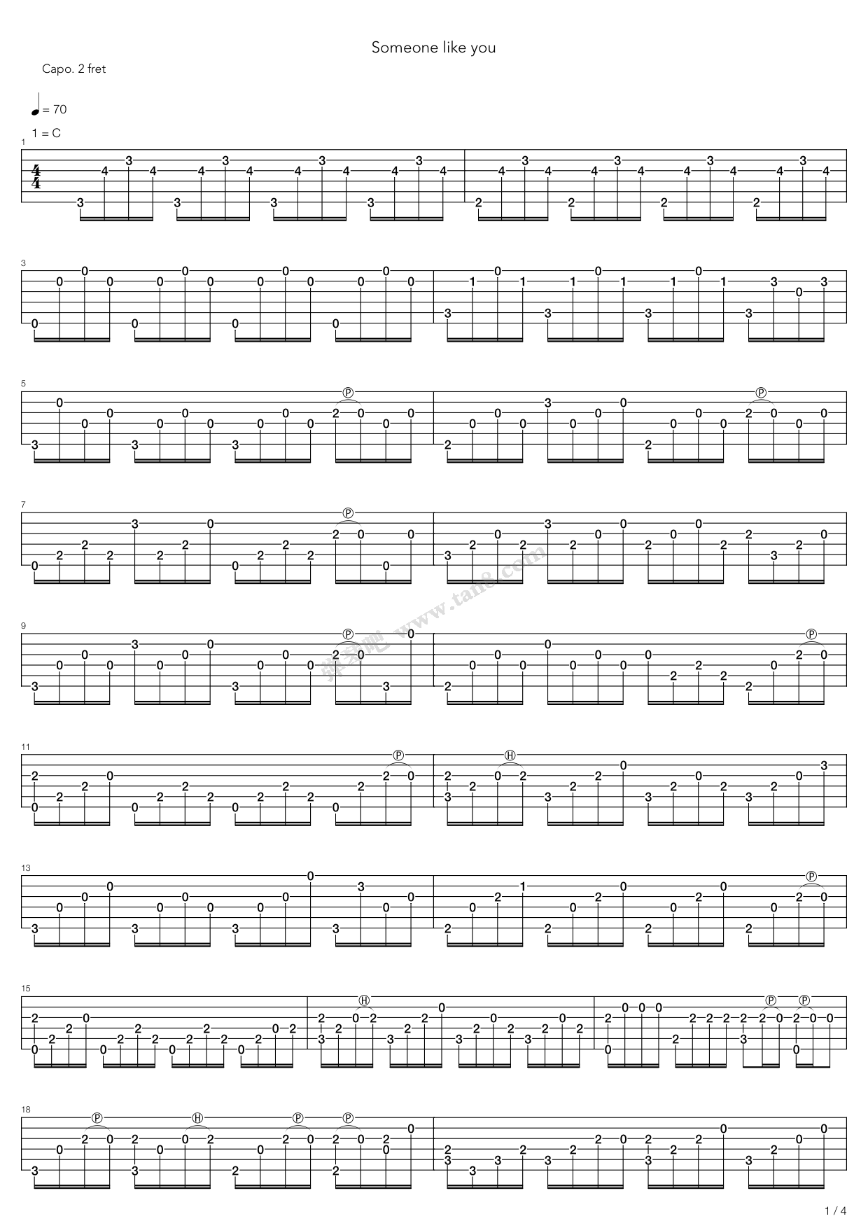 《Someone Like You指弹》吉他谱-C大调音乐网