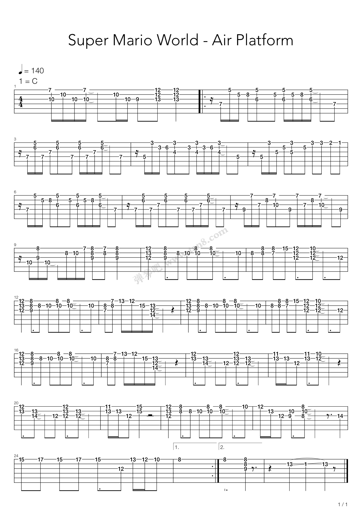《超级玛丽 - Air Platform》吉他谱-C大调音乐网