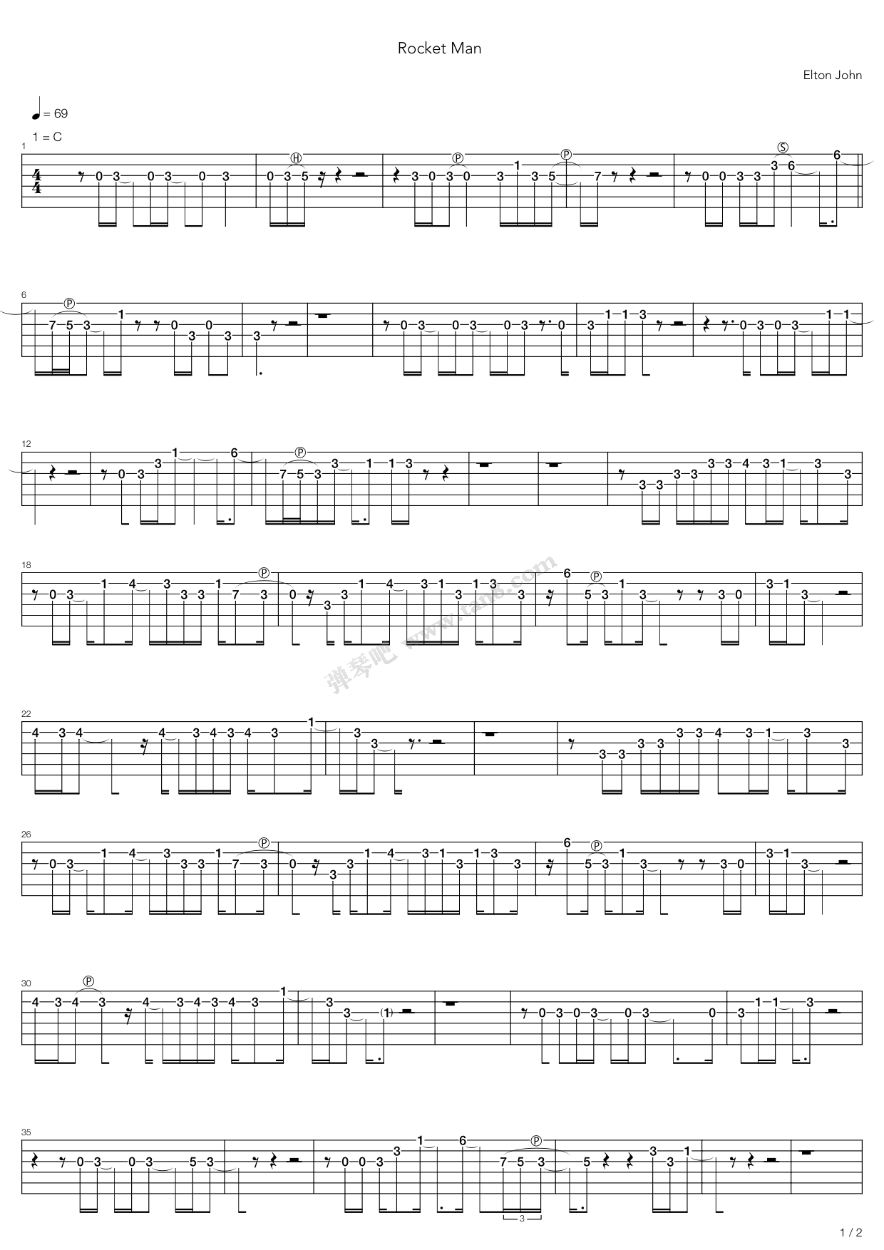 《Rocket Man》吉他谱-C大调音乐网