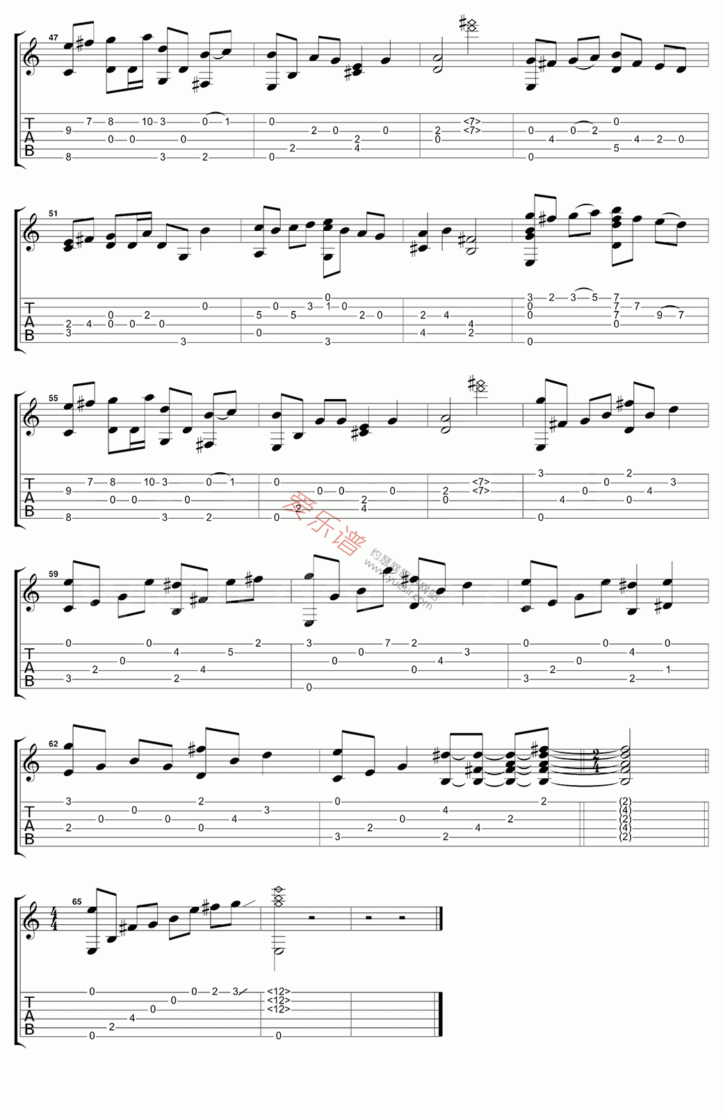 《石进《夜的钢琴曲九(一个人的下午)》》吉他谱-C大调音乐网