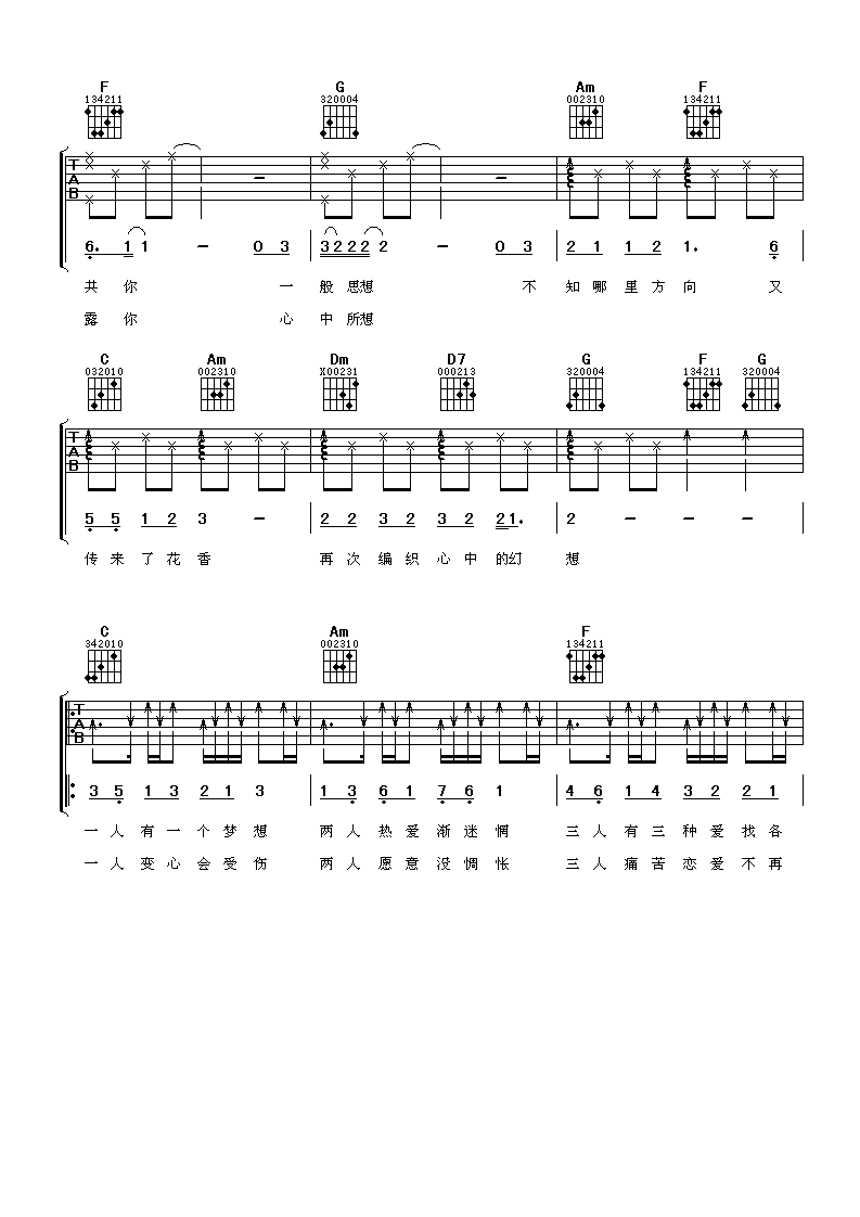 黎瑞恩 一个人有一个梦想吉他谱-C大调音乐网