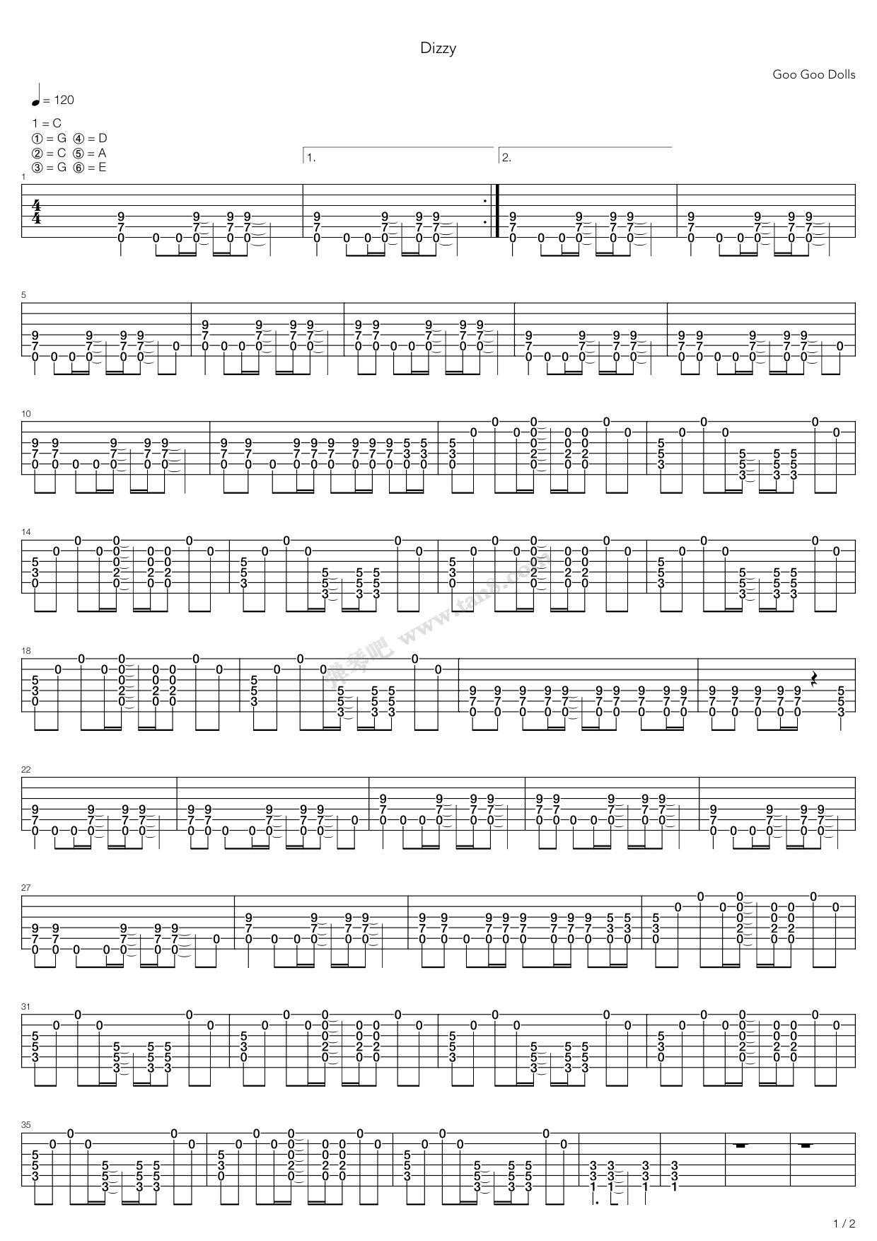 《Dizzy》吉他谱-C大调音乐网