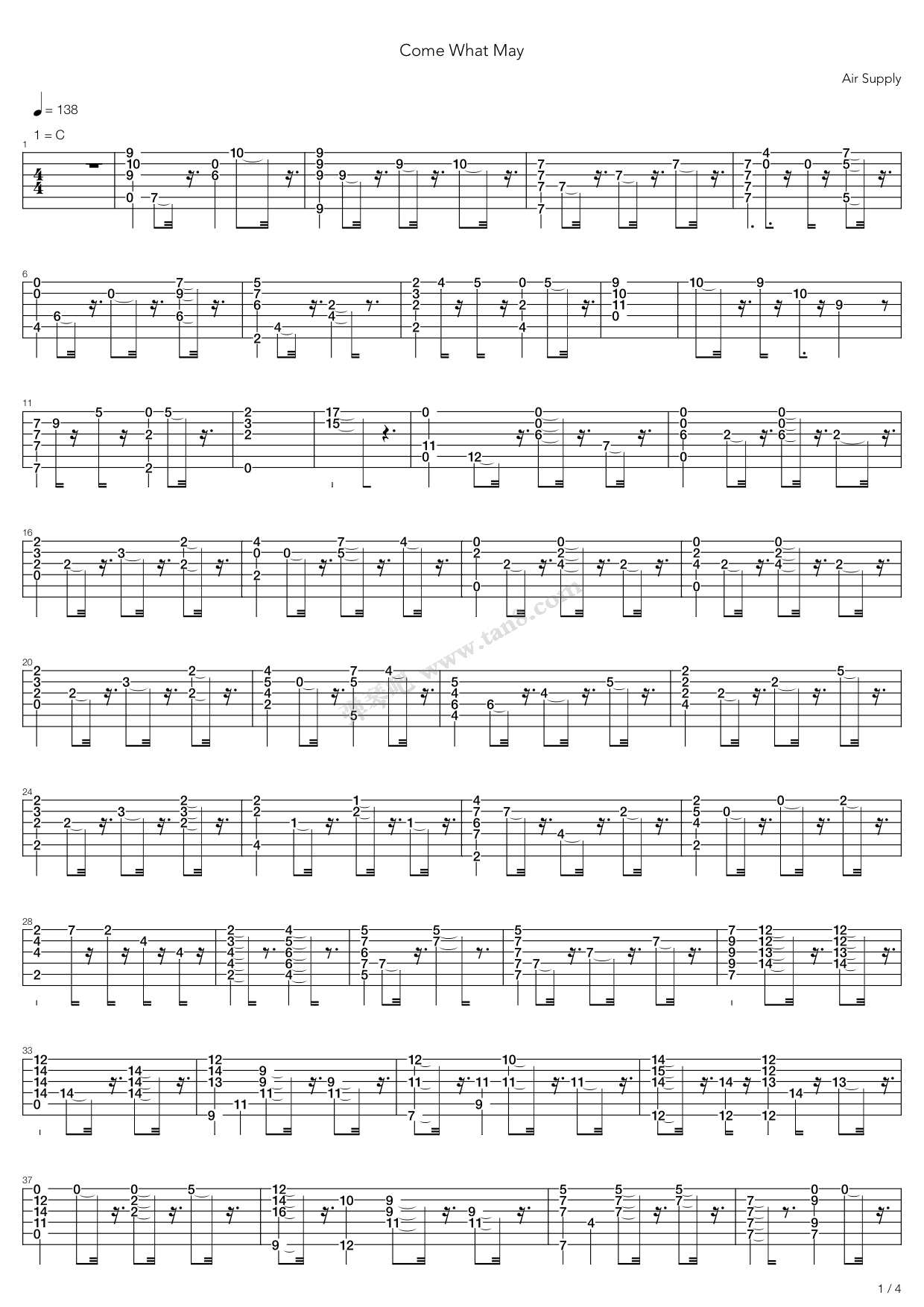 《Come What May》吉他谱-C大调音乐网