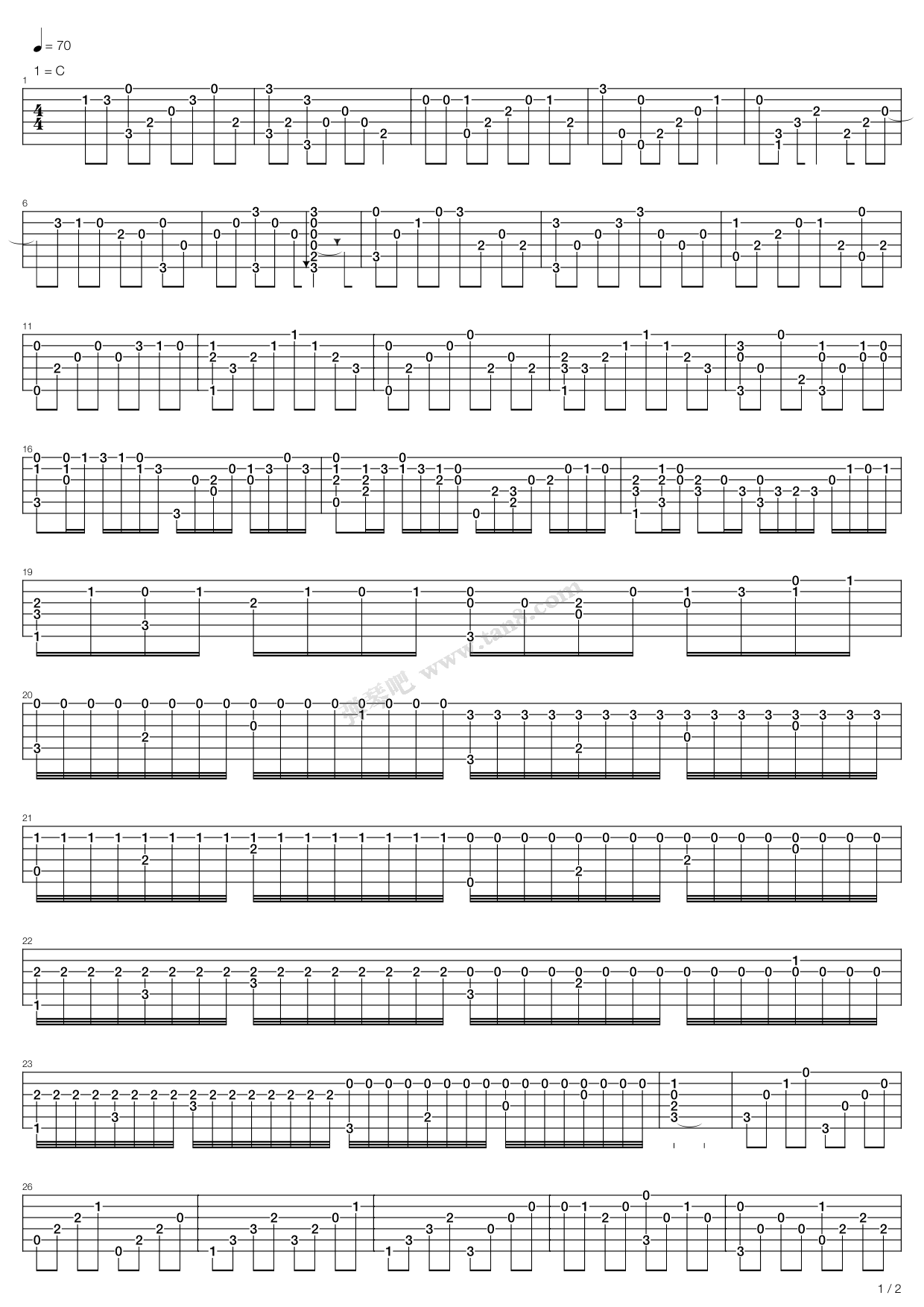 《卡农(Canon)》吉他谱-C大调音乐网