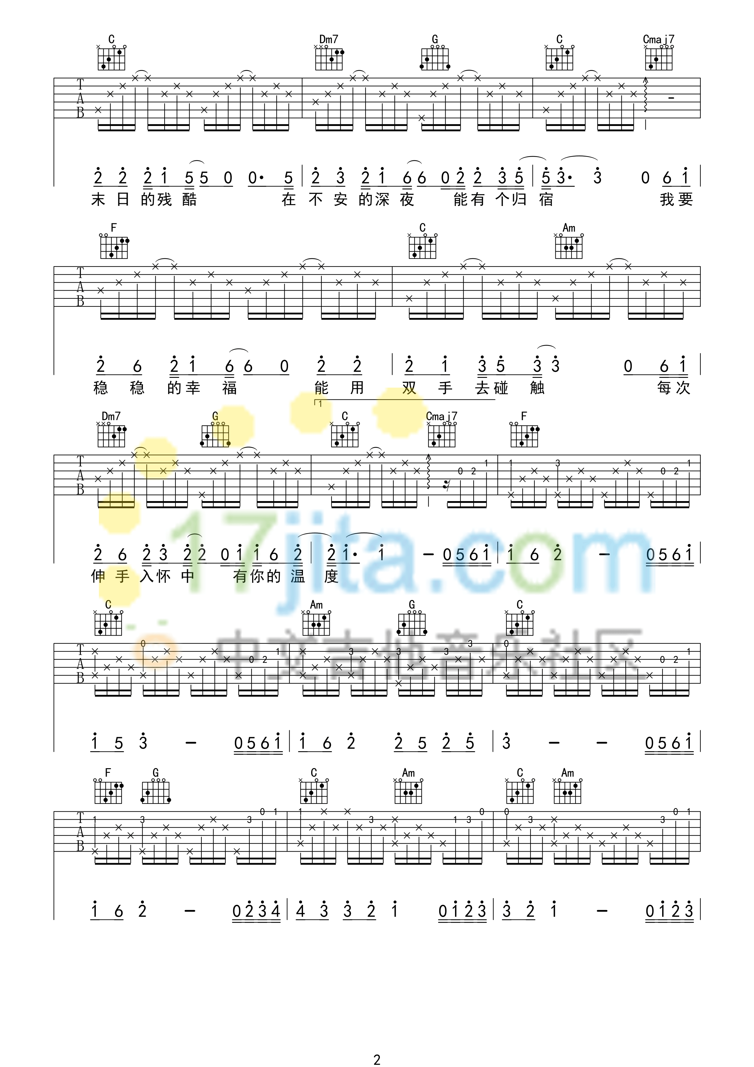 陈奕迅《稳稳的幸福》吉他谱 C调高清版-C大调音乐网