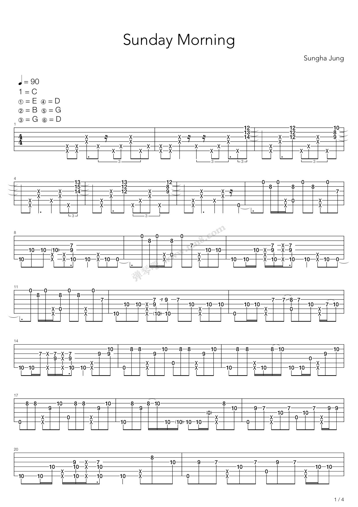《Sunday Morning（指弹版，郑成河）》吉他谱-C大调音乐网