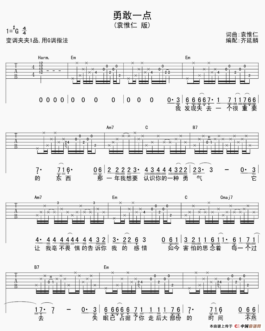 《袁惟仁《勇敢一点》吉他谱/六线谱》吉他谱-C大调音乐网