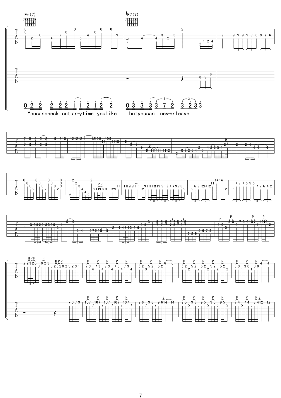 《Eagles Hotel California》吉他谱-C大调音乐网