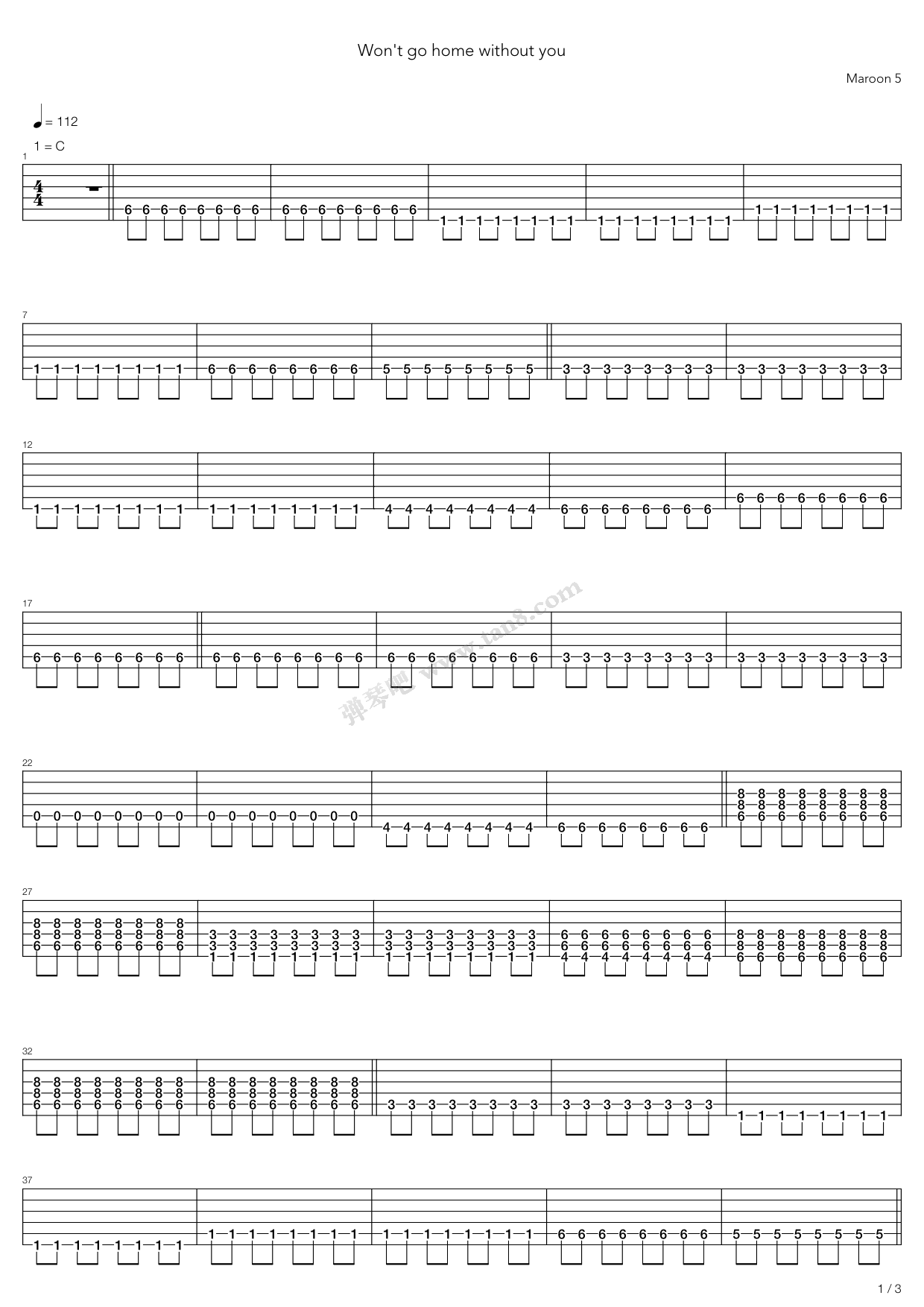 《Wont Go Home Without You》吉他谱-C大调音乐网