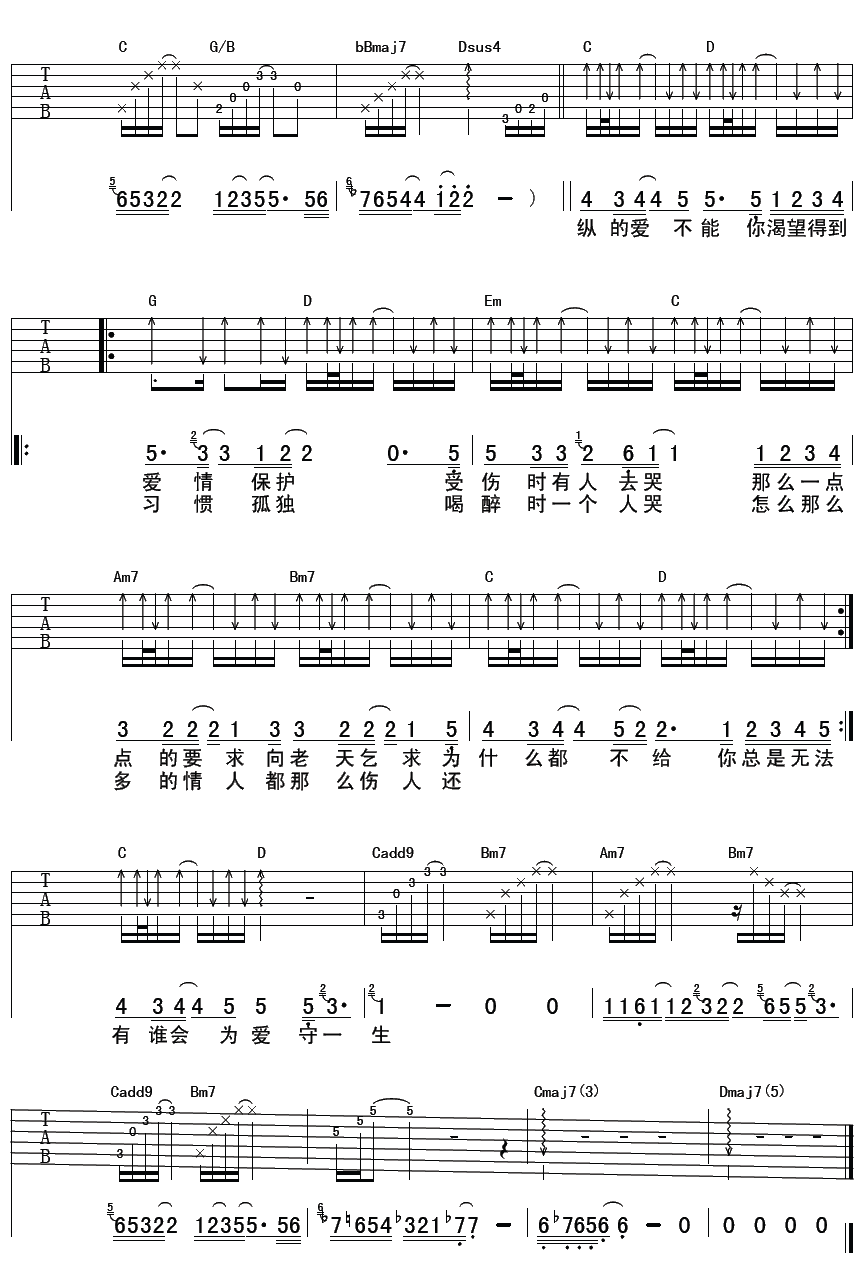 陈楚生《某某》吉他谱-C大调音乐网