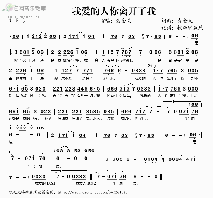 《我爱的人你离开了我——袁金义（简谱）》吉他谱-C大调音乐网