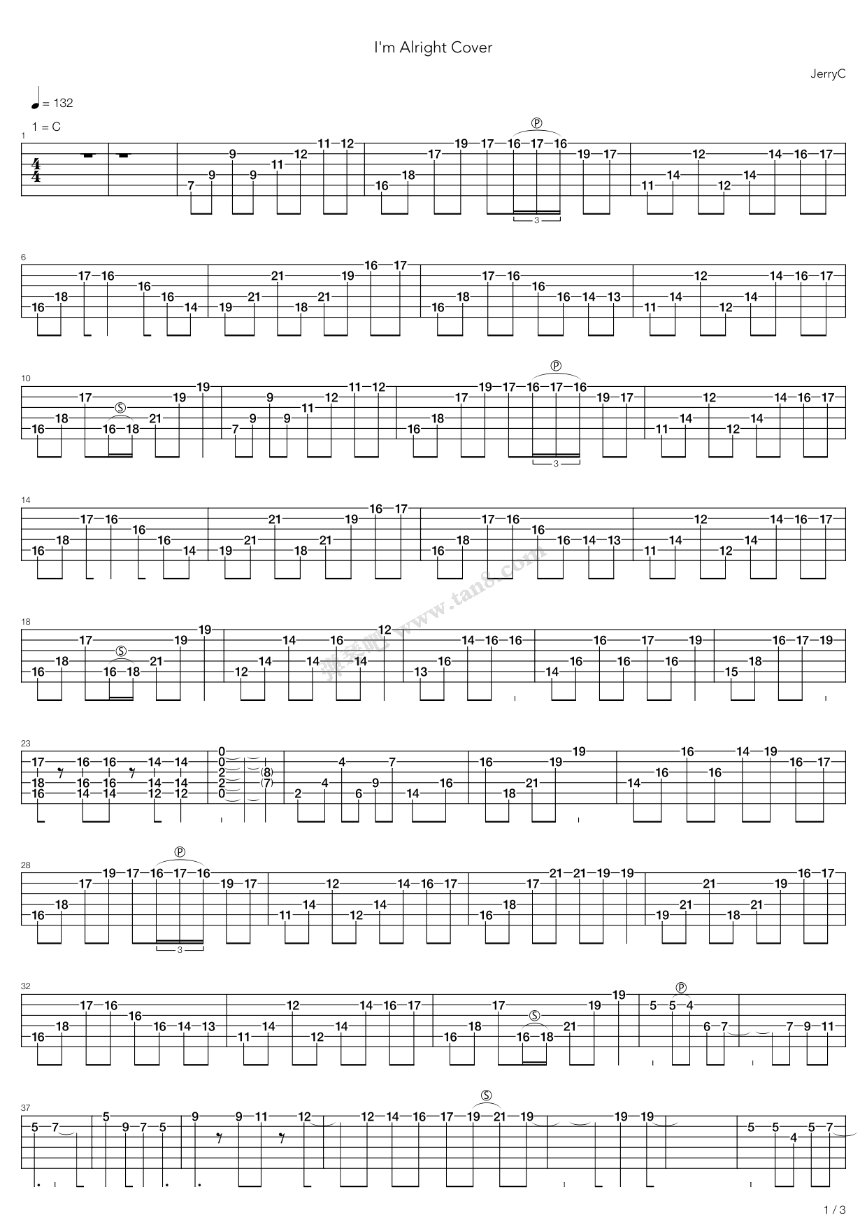 《I‘M Alright(我好吗) 超级完整版》吉他谱-C大调音乐网