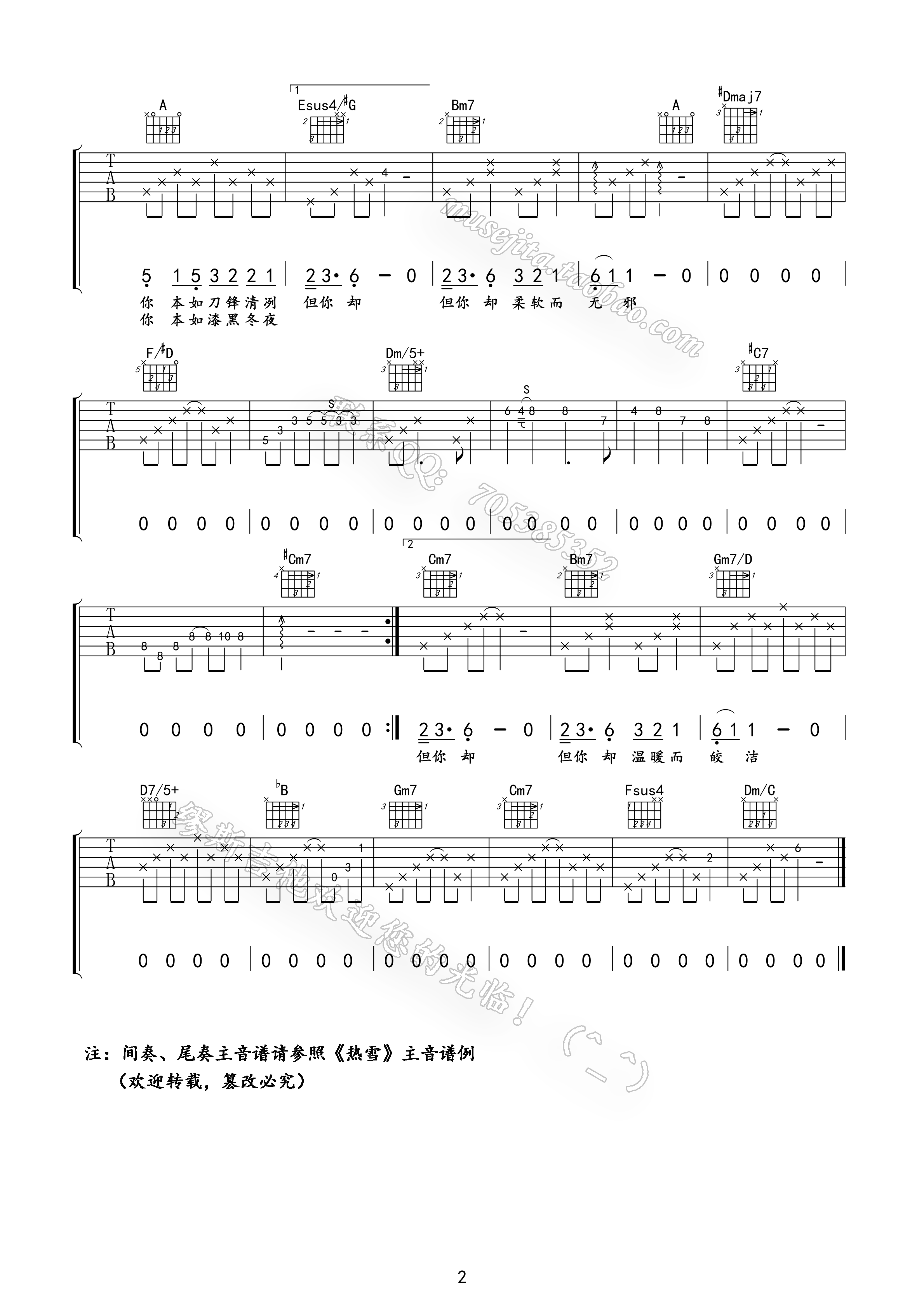 《魏晨《热雪》小时代片尾吉他谱【高清】》吉他谱-C大调音乐网