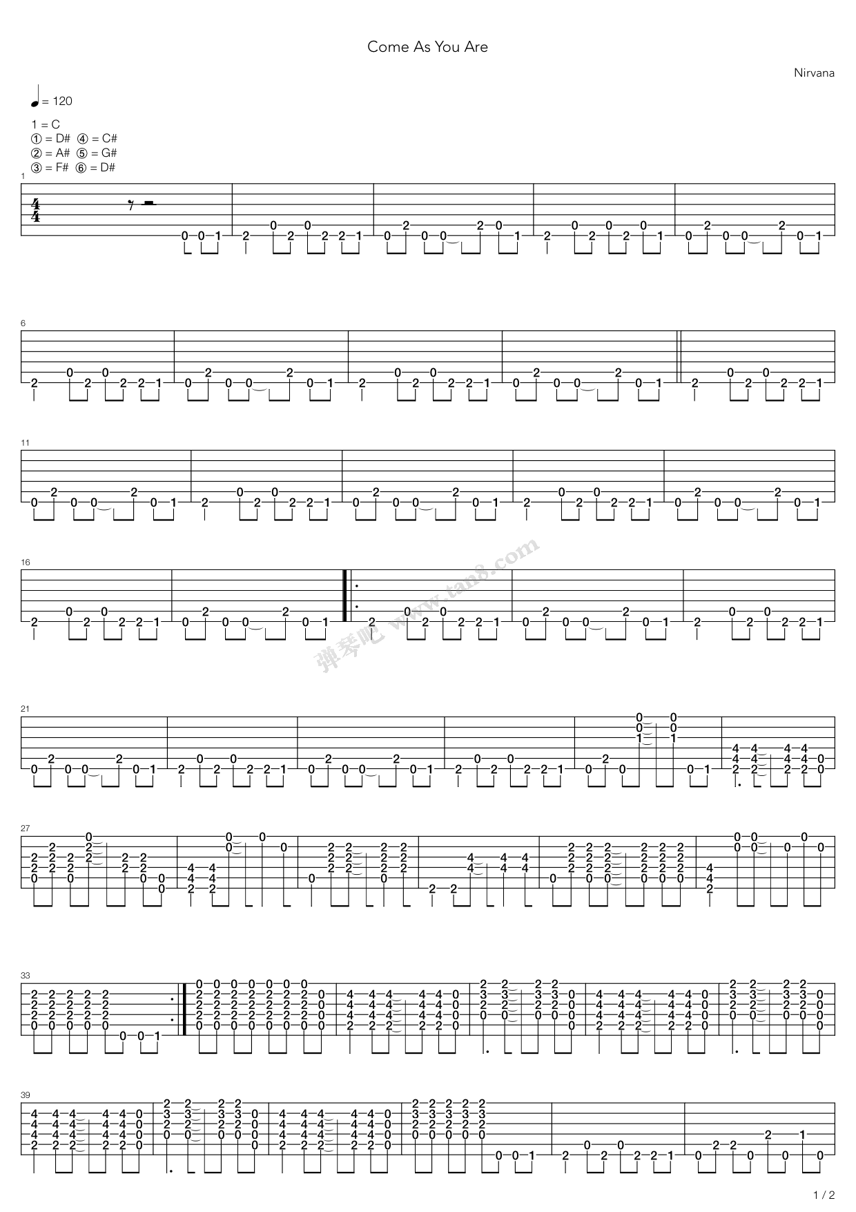 《Come As You Are》吉他谱-C大调音乐网