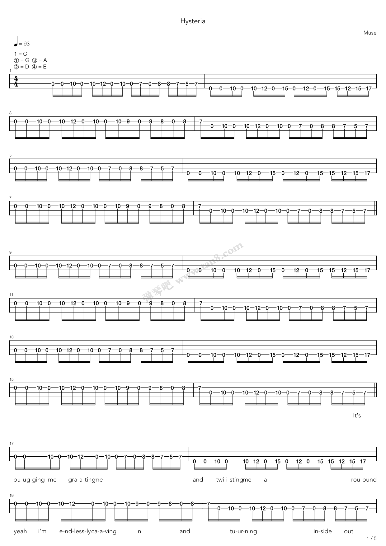 《Hysteria(10)》吉他谱-C大调音乐网