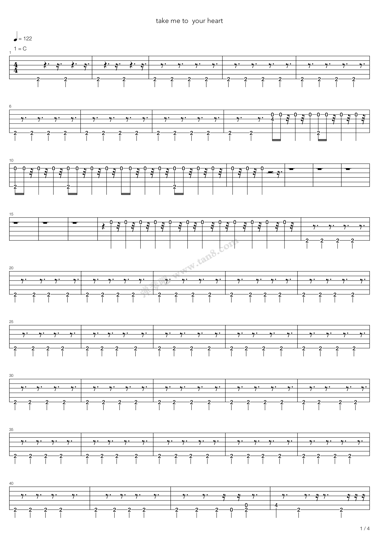 《Take Me To Your Heart》吉他谱-C大调音乐网