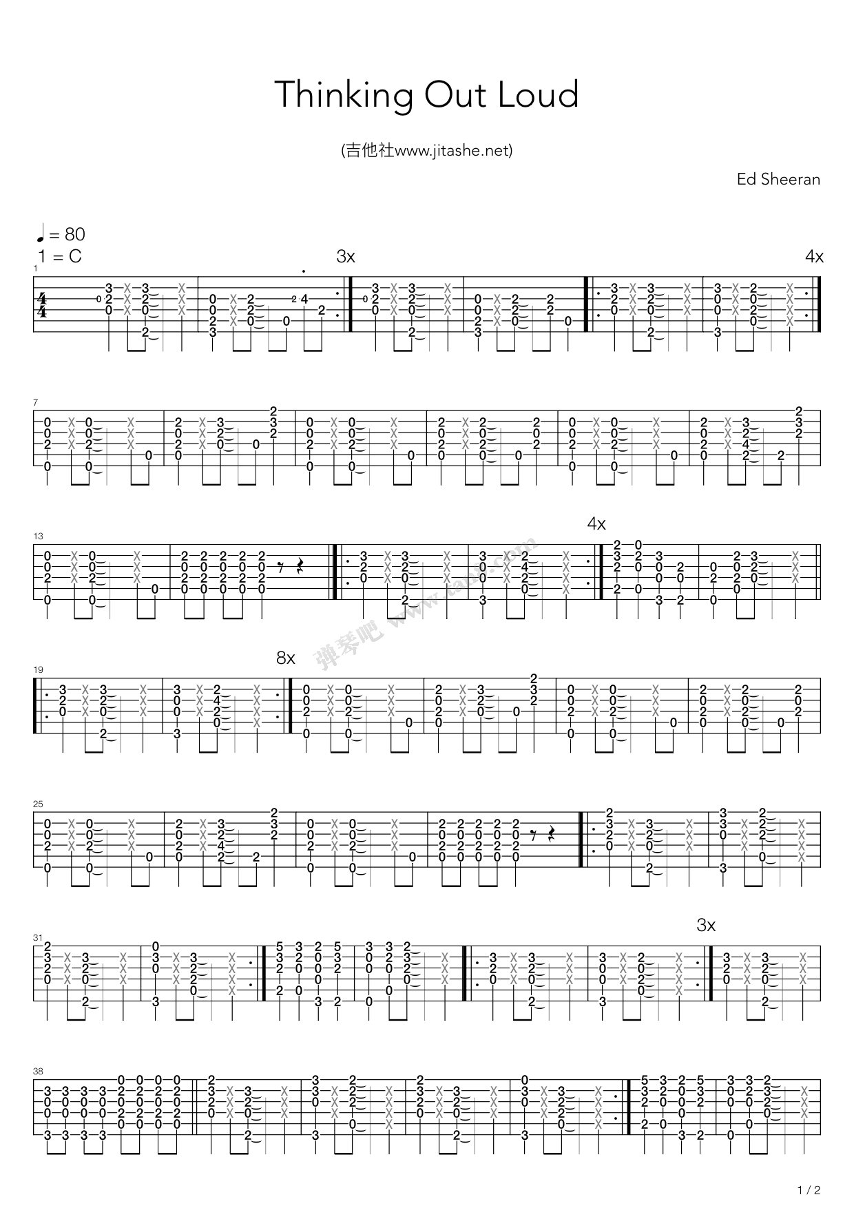 《Thinking Out Loud》吉他谱-C大调音乐网