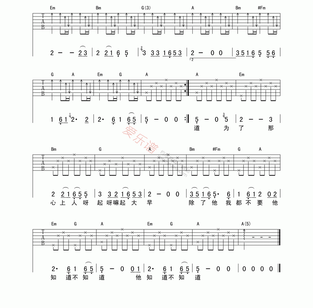 《吴虹飞《知道不知道》》吉他谱-C大调音乐网