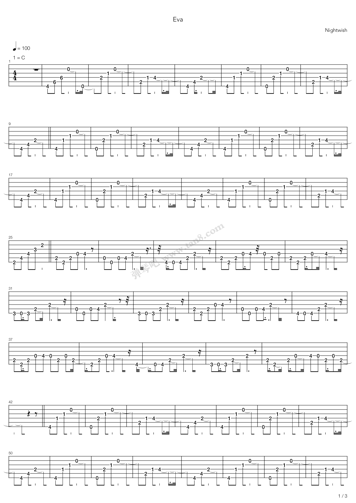 《Eva》吉他谱-C大调音乐网