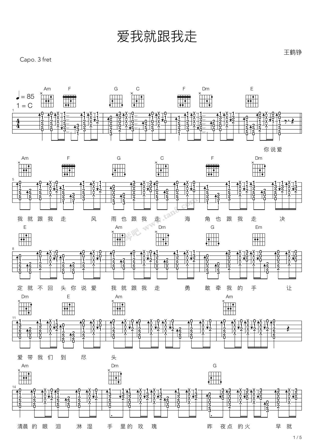 《爱我就跟我走》吉他谱-C大调音乐网