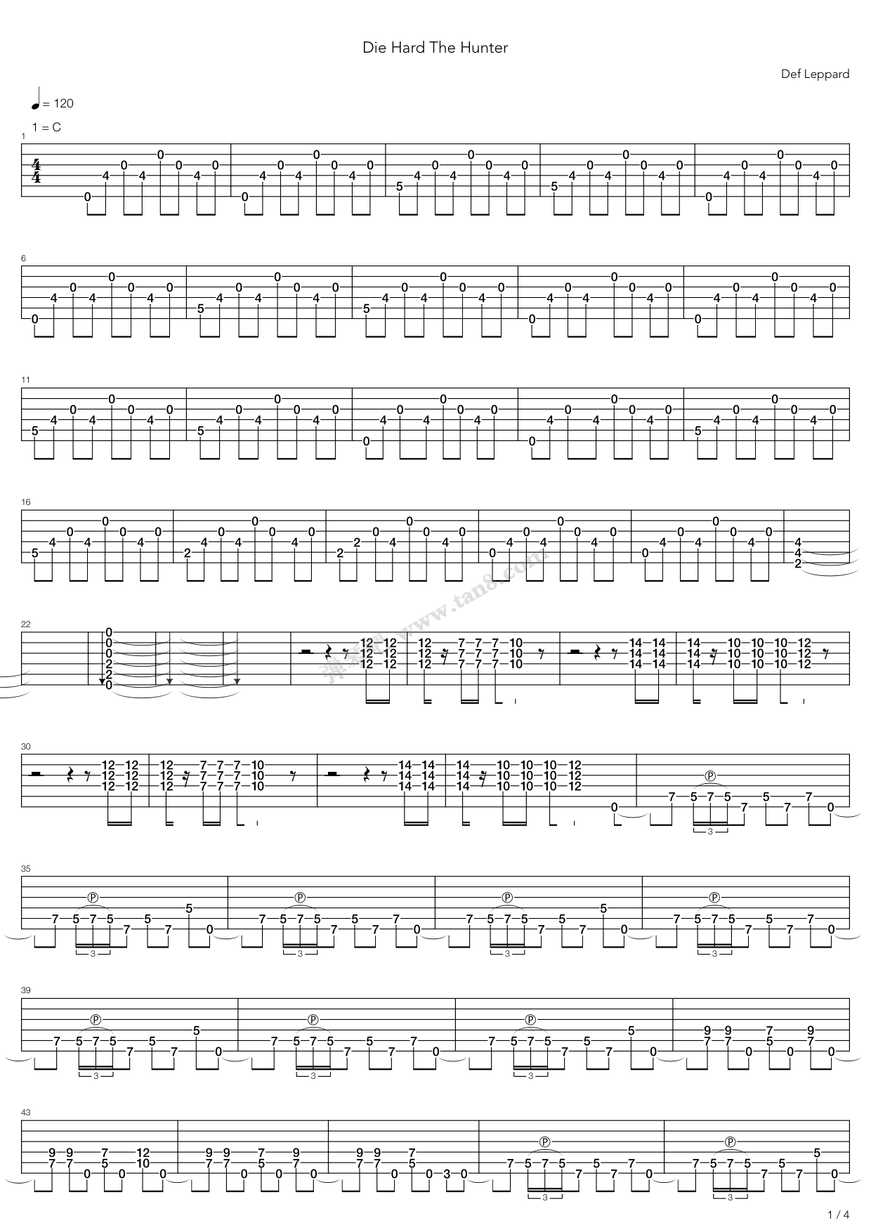 《Die Hard The Hunter》吉他谱-C大调音乐网
