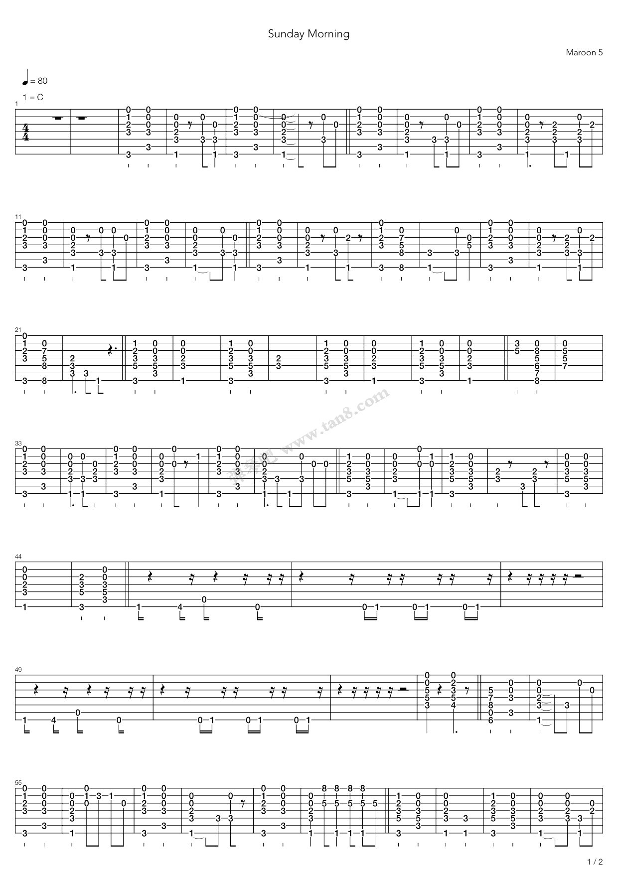 《Sunday Morning》吉他谱-C大调音乐网