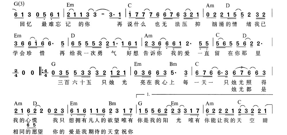 《烛光》吉他谱-C大调音乐网