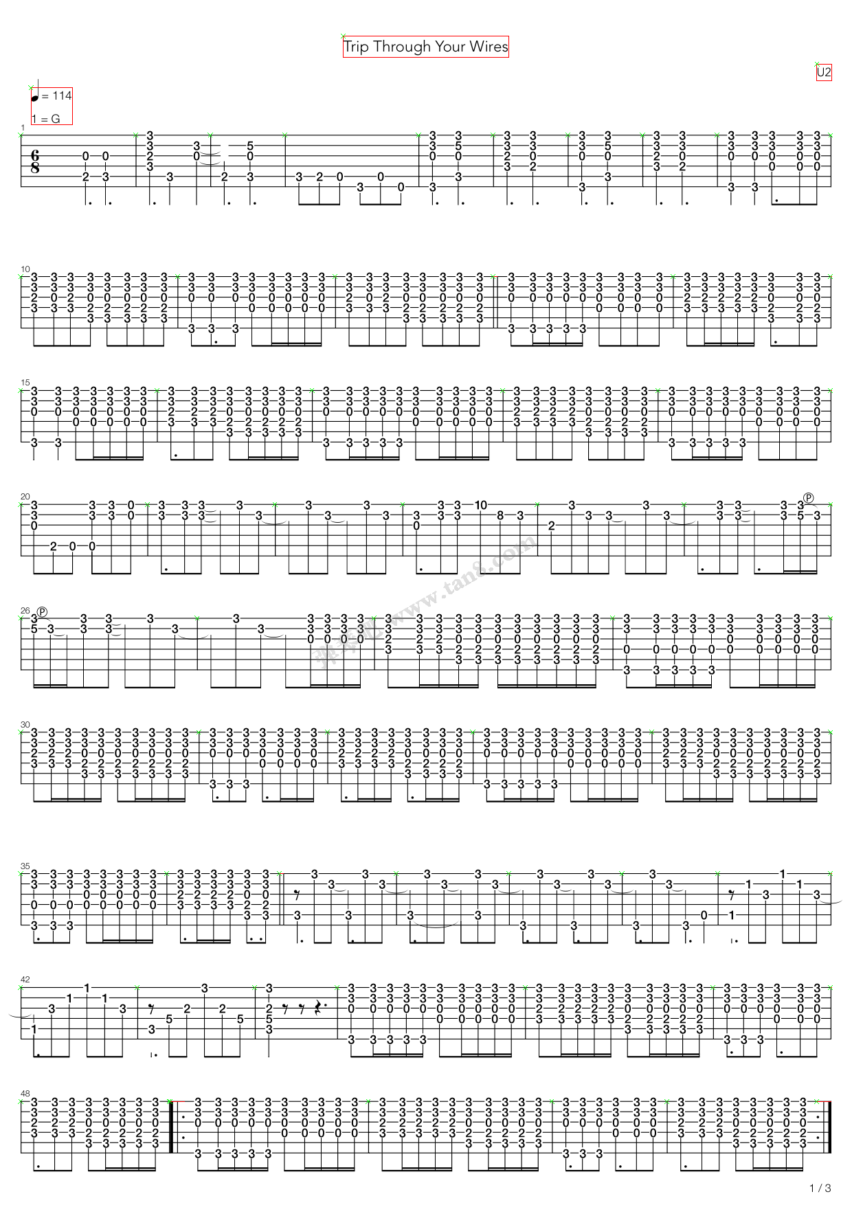 《Trip Through Your Wires》吉他谱-C大调音乐网