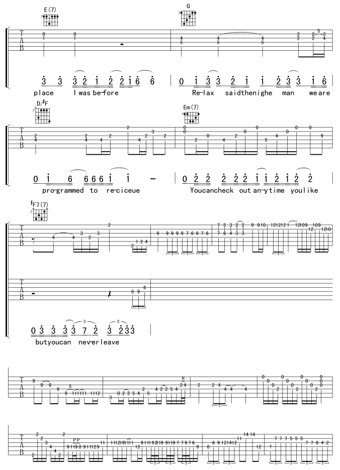 《Hotel California 加州旅馆》吉他谱-C大调音乐网