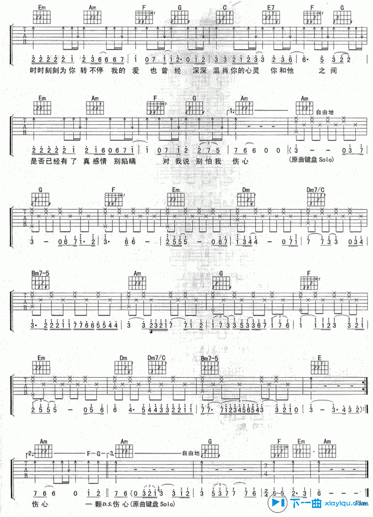 《别怕我伤心吉他谱C调（六线谱）_张信哲》吉他谱-C大调音乐网