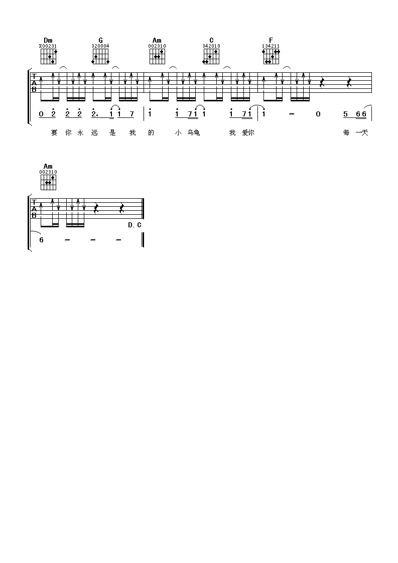 张栋梁 小乌龟吉他谱-C大调音乐网