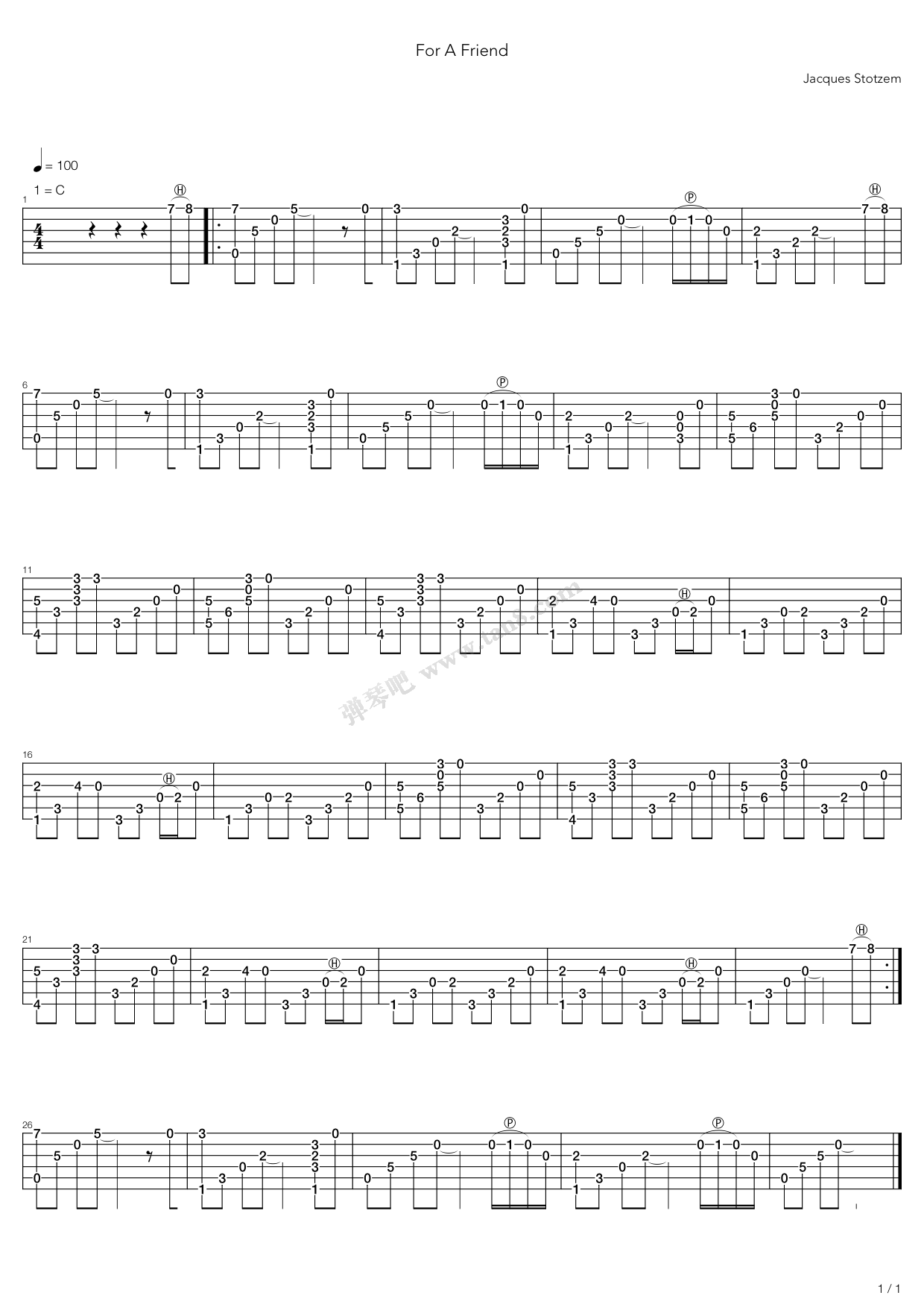 《For A Friend》吉他谱-C大调音乐网