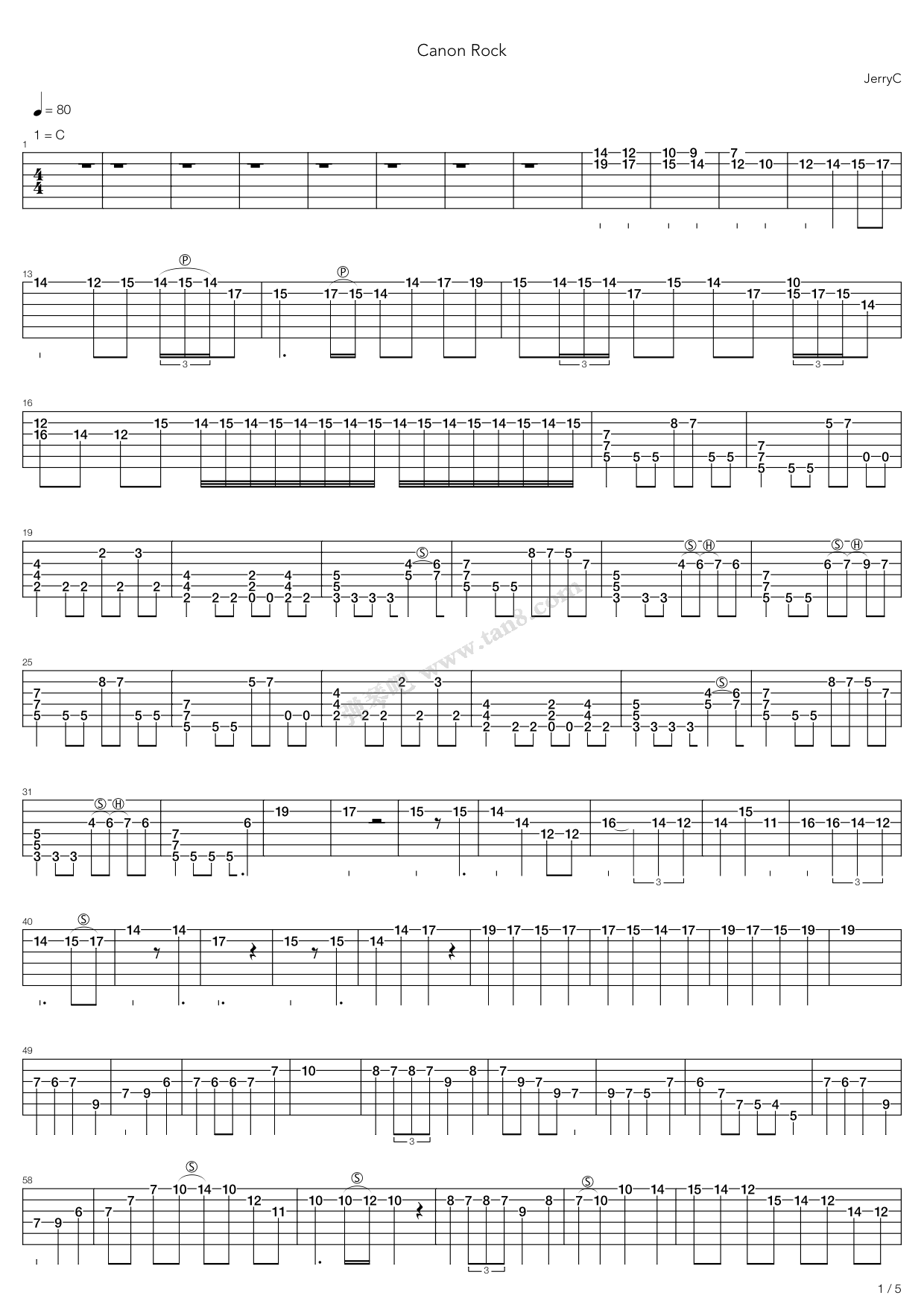 《卡农 摇滚版(Canon Rock)》吉他谱-C大调音乐网