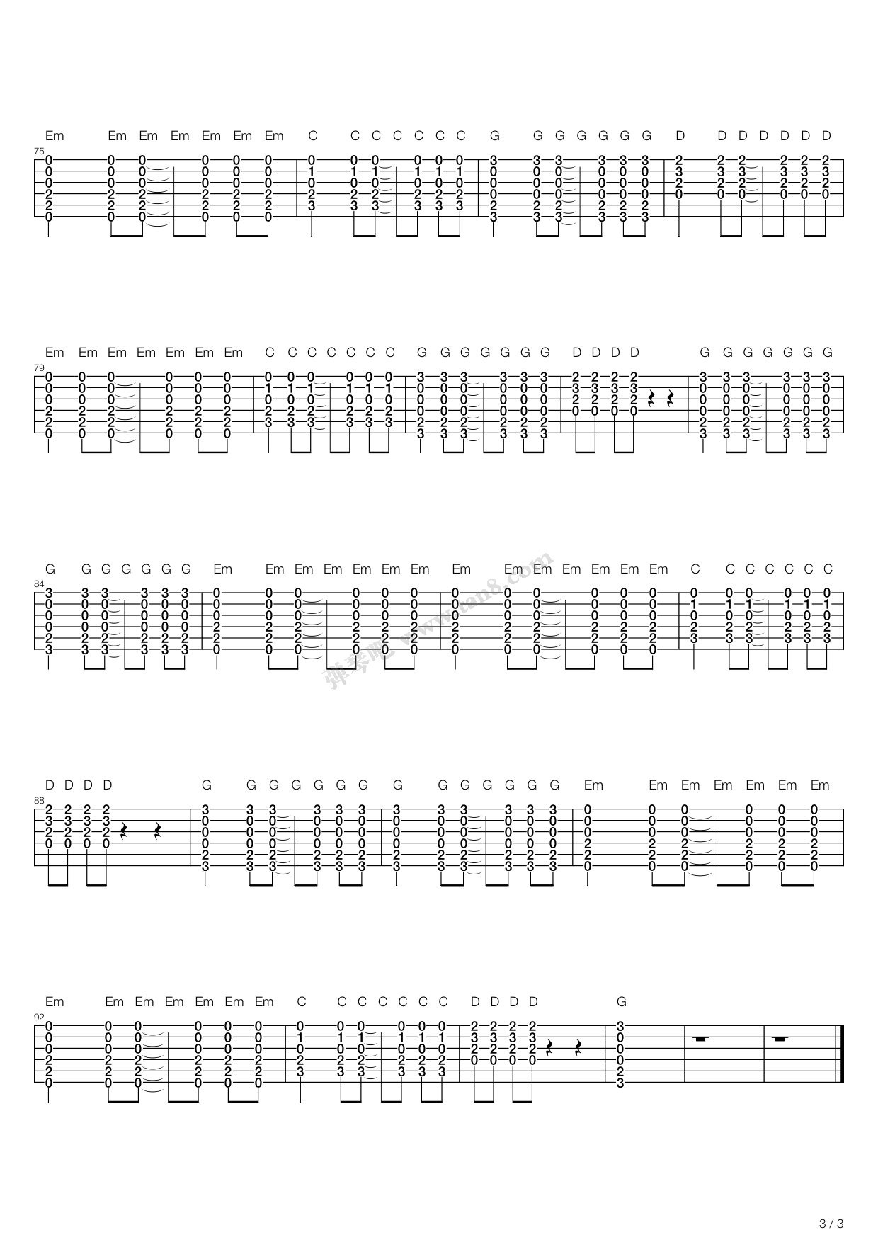 《静止》吉他谱-C大调音乐网