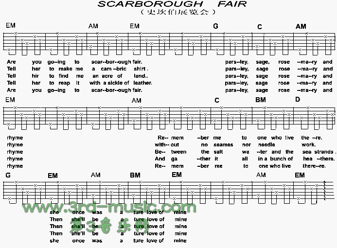 《Scarborough Fair(史坎伯展览会)》吉他谱-C大调音乐网