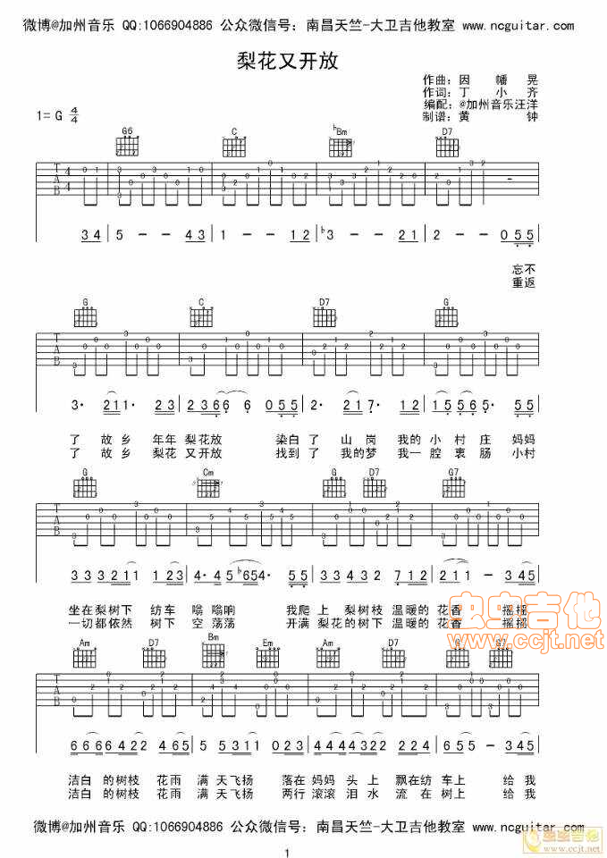 梨花又开放吉他谱-C大调音乐网
