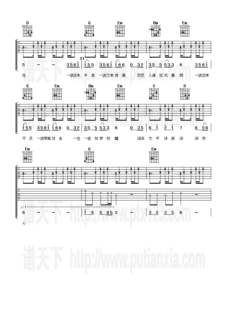 《伤心太平洋吉他谱--任贤齐》吉他谱-C大调音乐网