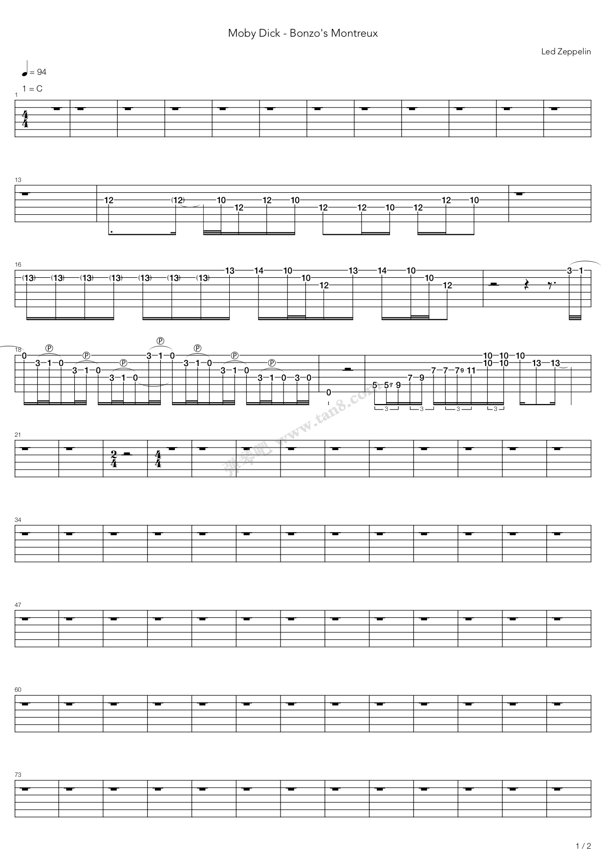 《Moby Dick - Bonzos Montreux》吉他谱-C大调音乐网