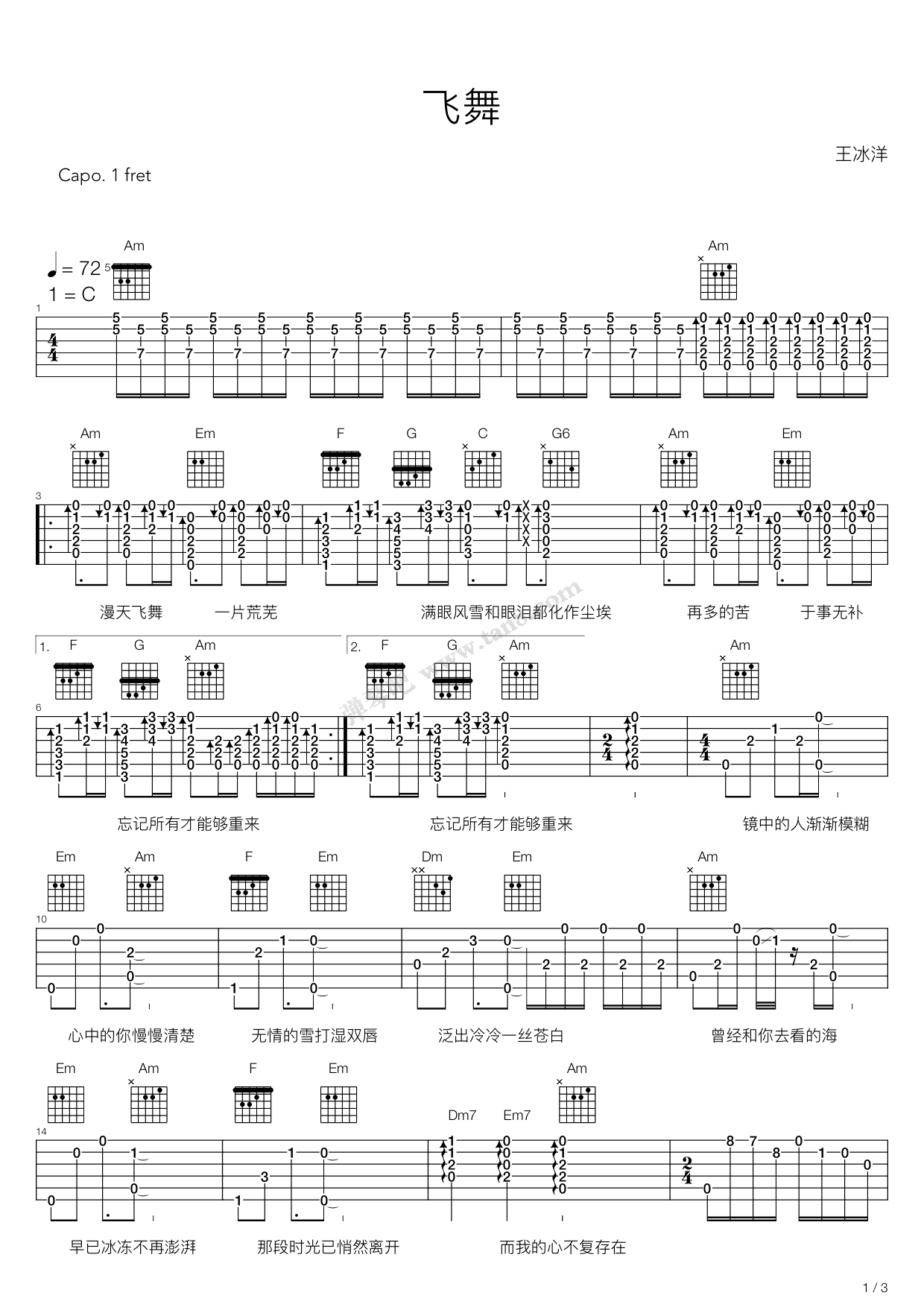 《飞舞》吉他谱-C大调音乐网